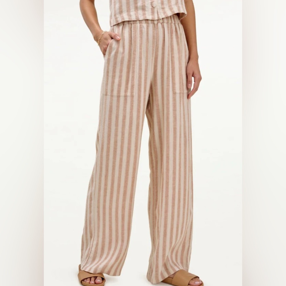 Mary Lawless Lee X Splendid Striped Linen Blend Wide Leg Pants Women’s Size L - Picture 4 of 14